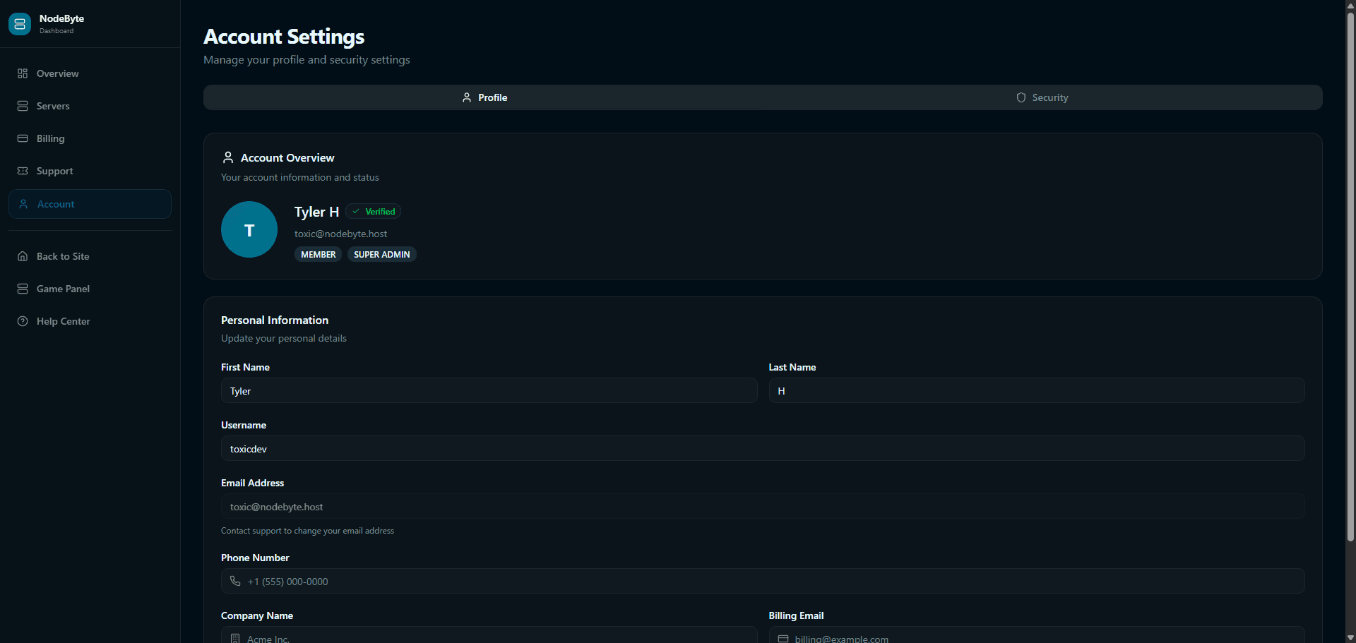 NodeByte Hosting — account